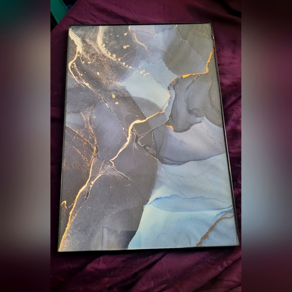 Hint of gold blue marble art